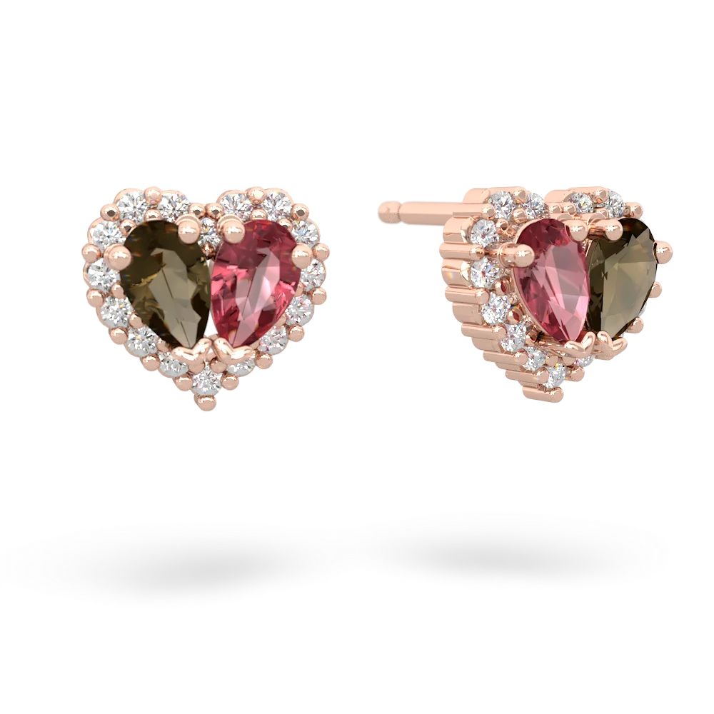 Smoky Quartz Halo 14K Rose Gold earrings E7008