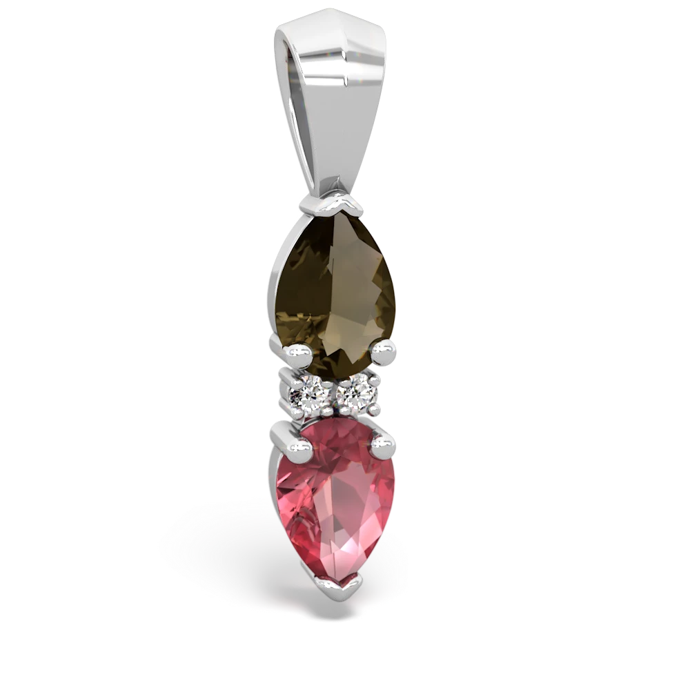 Smoky Quartz Bowtie Drop 14K White Gold pendant P0865