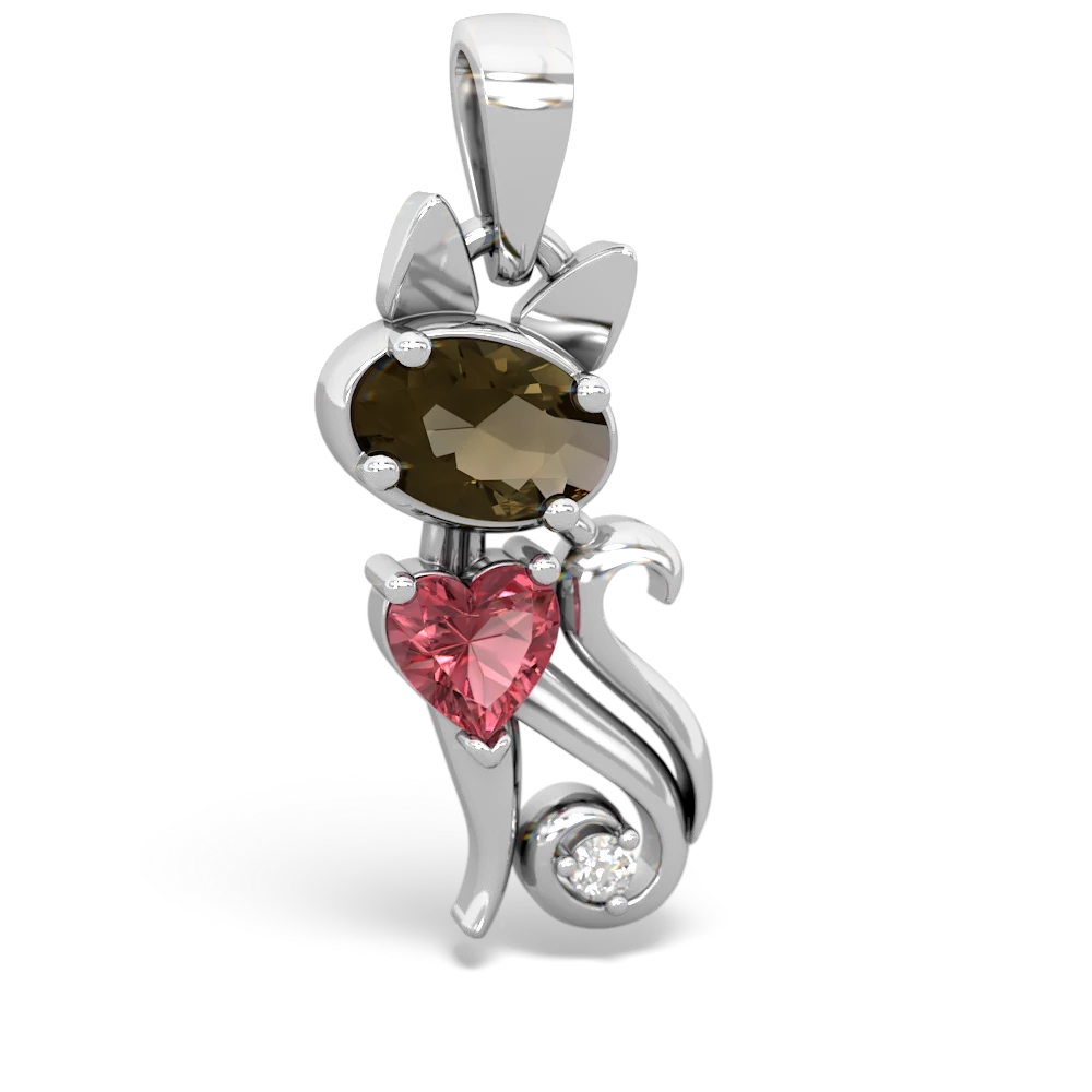 Smoky Quartz Kitten 14K White Gold pendant P5780