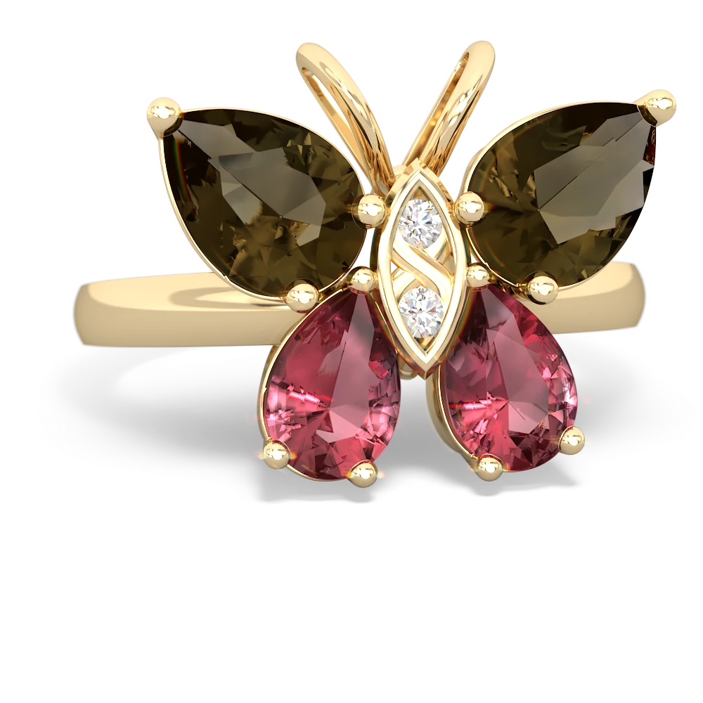 Smoky Quartz Butterfly 14K Yellow Gold ring R2215