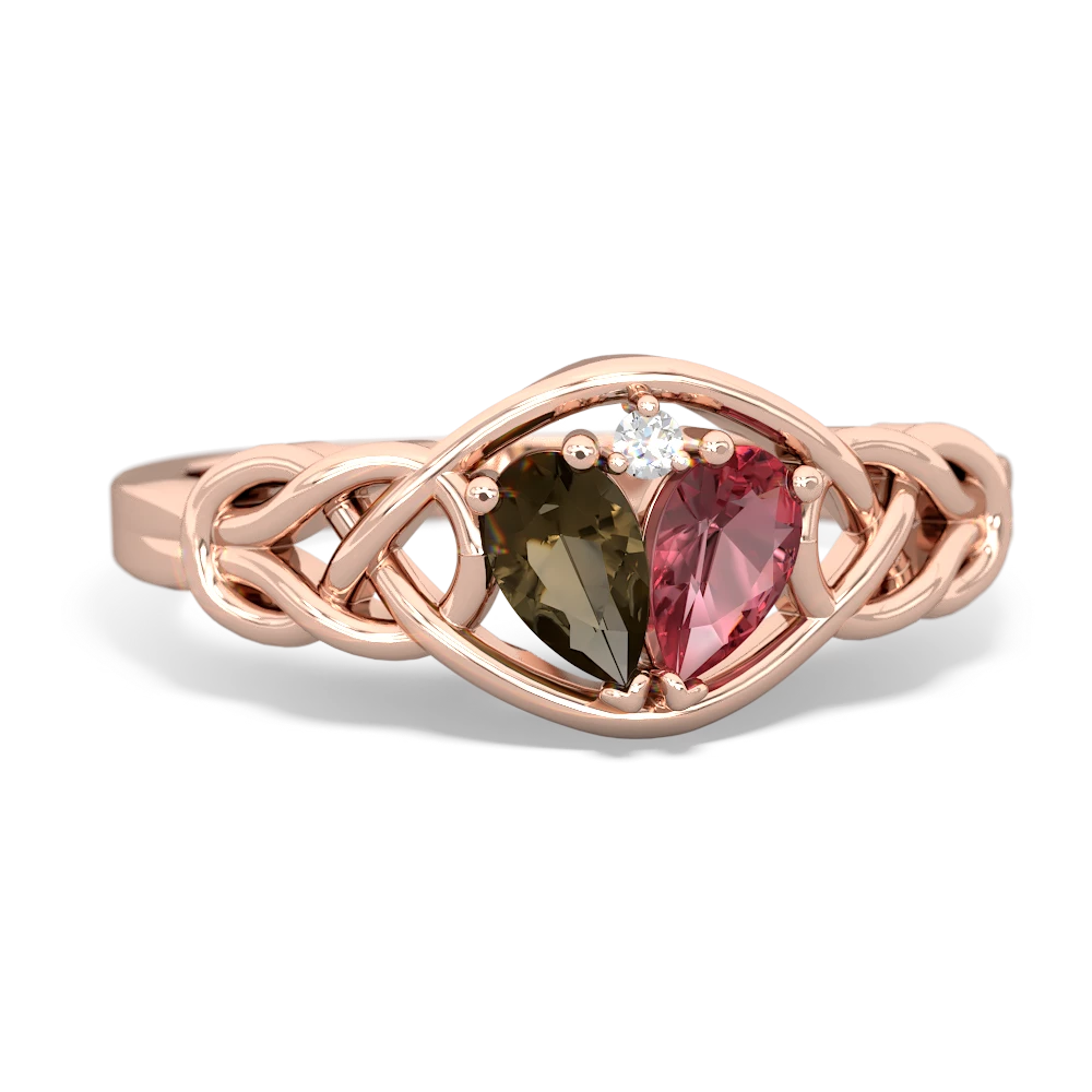 Smoky Quartz Celtic Love Knot 14K Rose Gold ring R5420