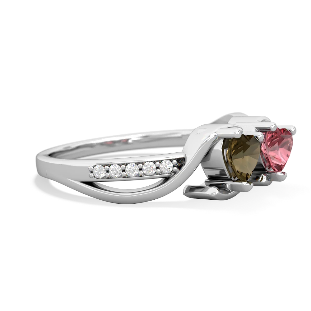 Smoky Quartz Side By Side 14K White Gold ring R3090