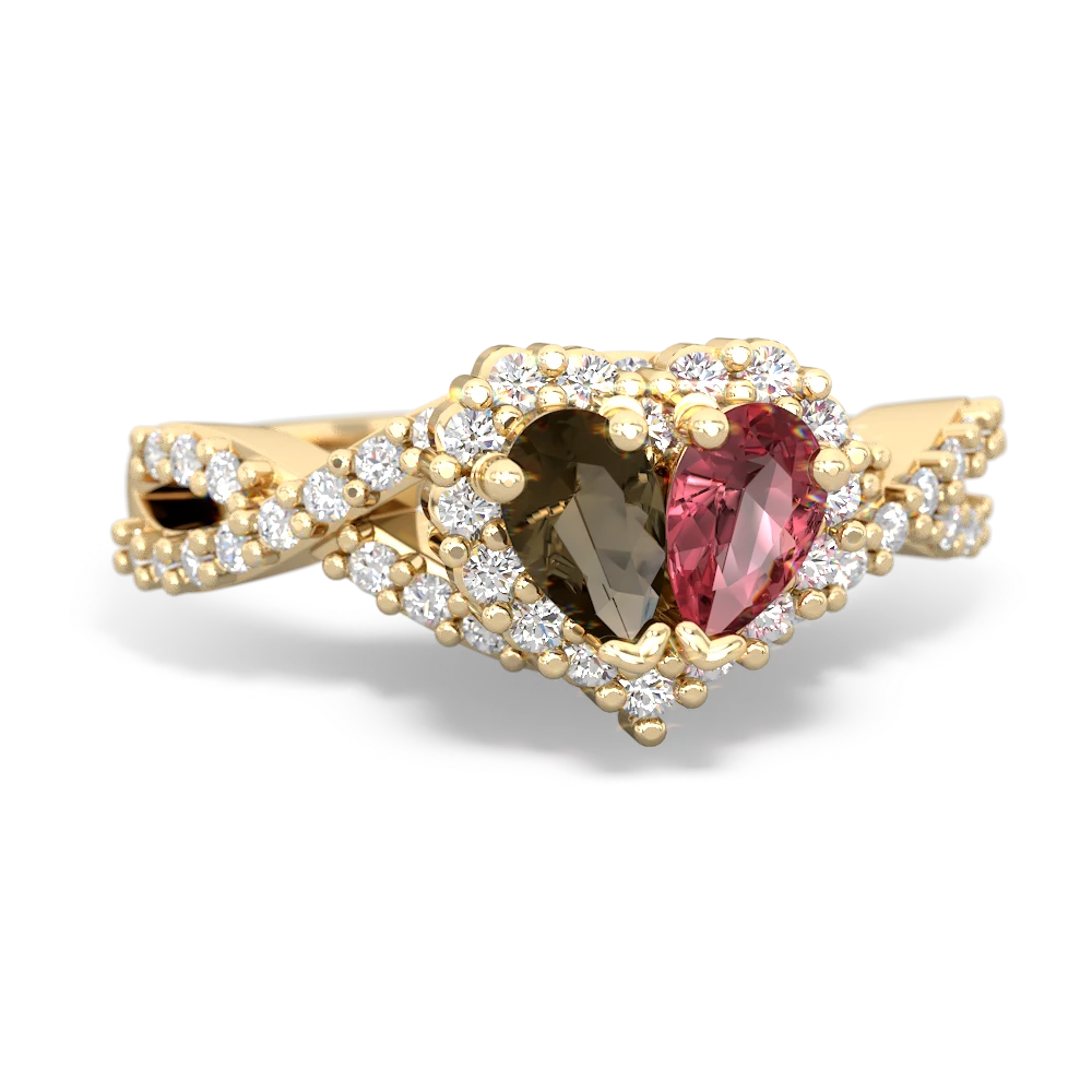 Smoky Quartz Diamond Twist 'One Heart' 14K Yellow Gold ring R2640HRT