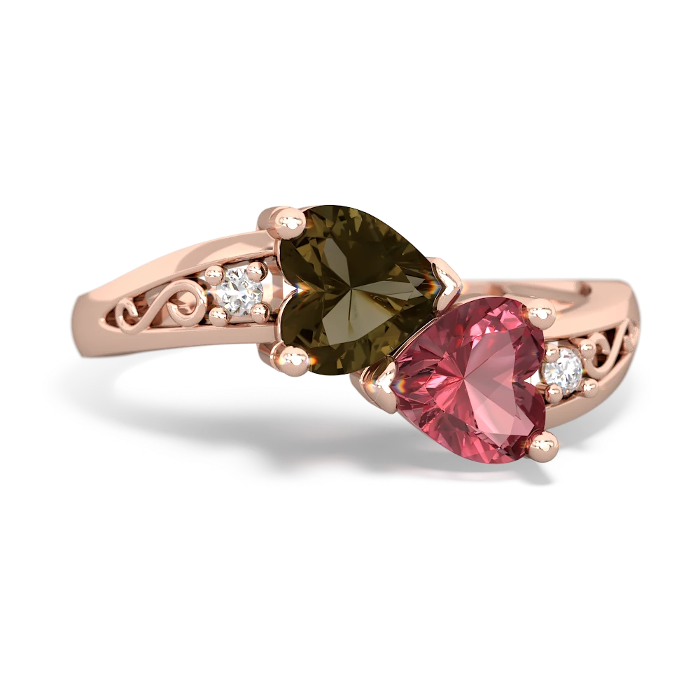 Smoky Quartz Snuggling Hearts 14K Rose Gold ring R2178