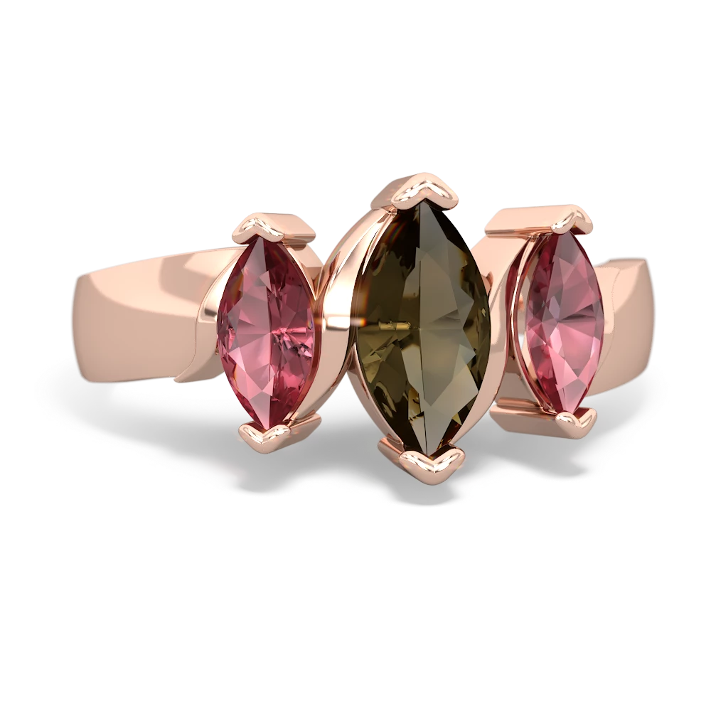 Smoky Quartz Three Peeks 14K Rose Gold ring R2433