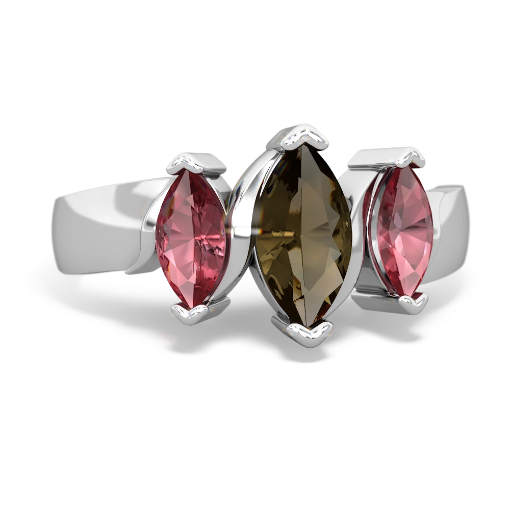 Smoky Quartz Three Peeks 14K White Gold ring R2433