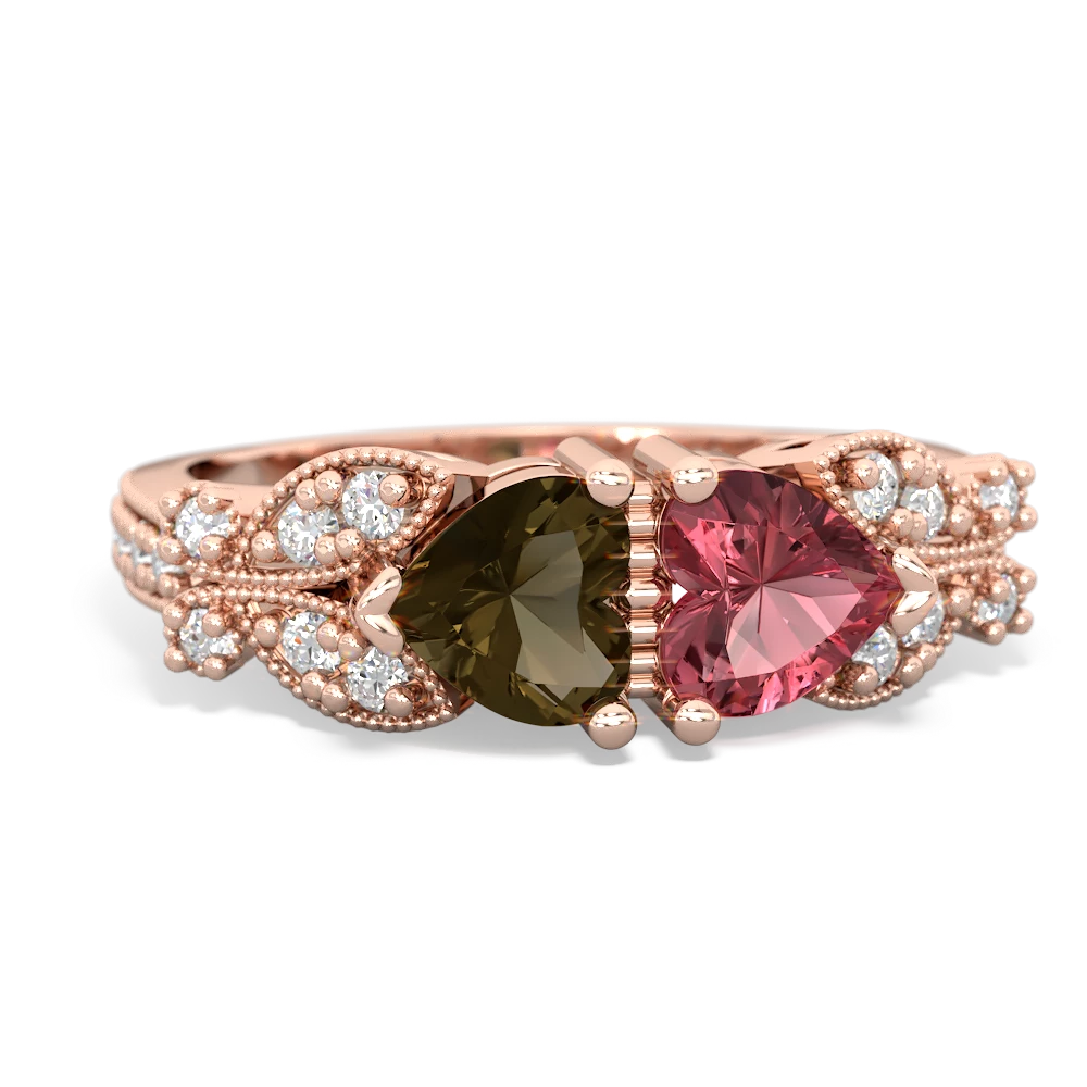 Smoky Quartz Diamond Butterflies 14K Rose Gold ring R5601