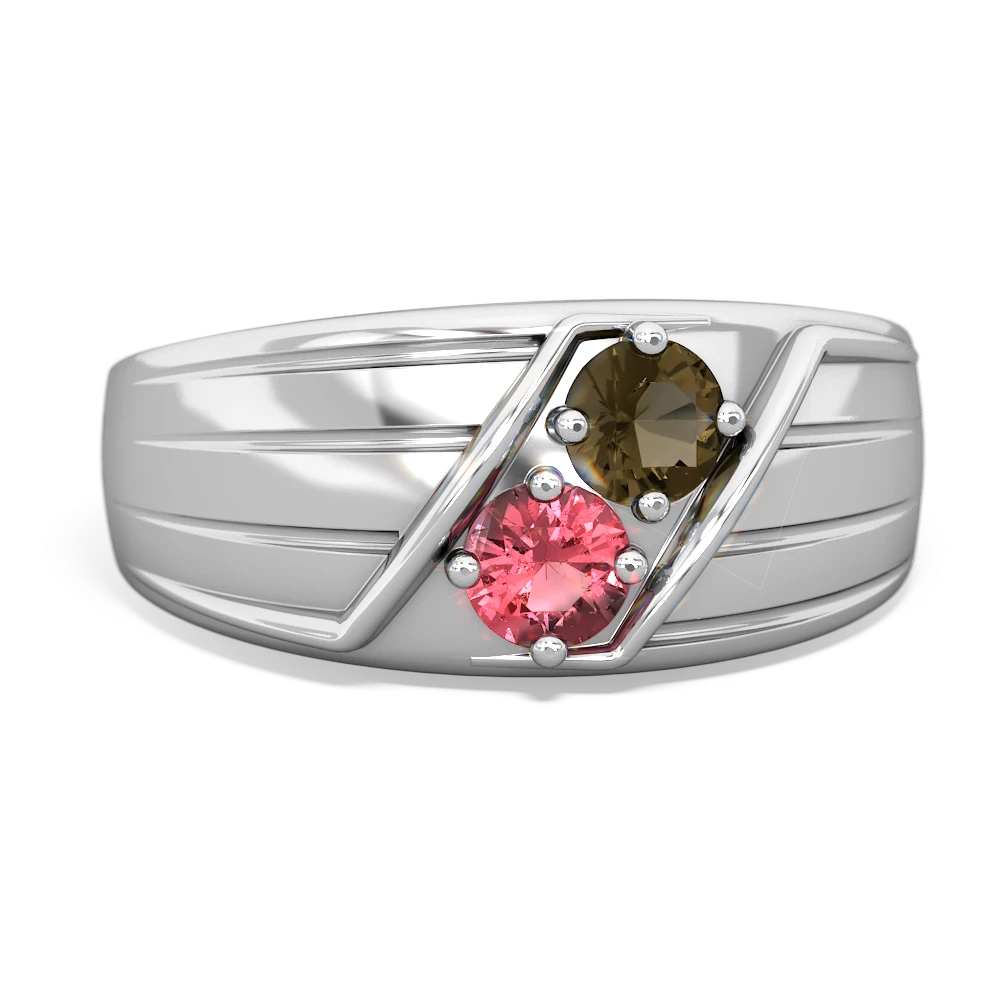 Smoky Quartz Men's Streamline 14K White Gold ring R0460