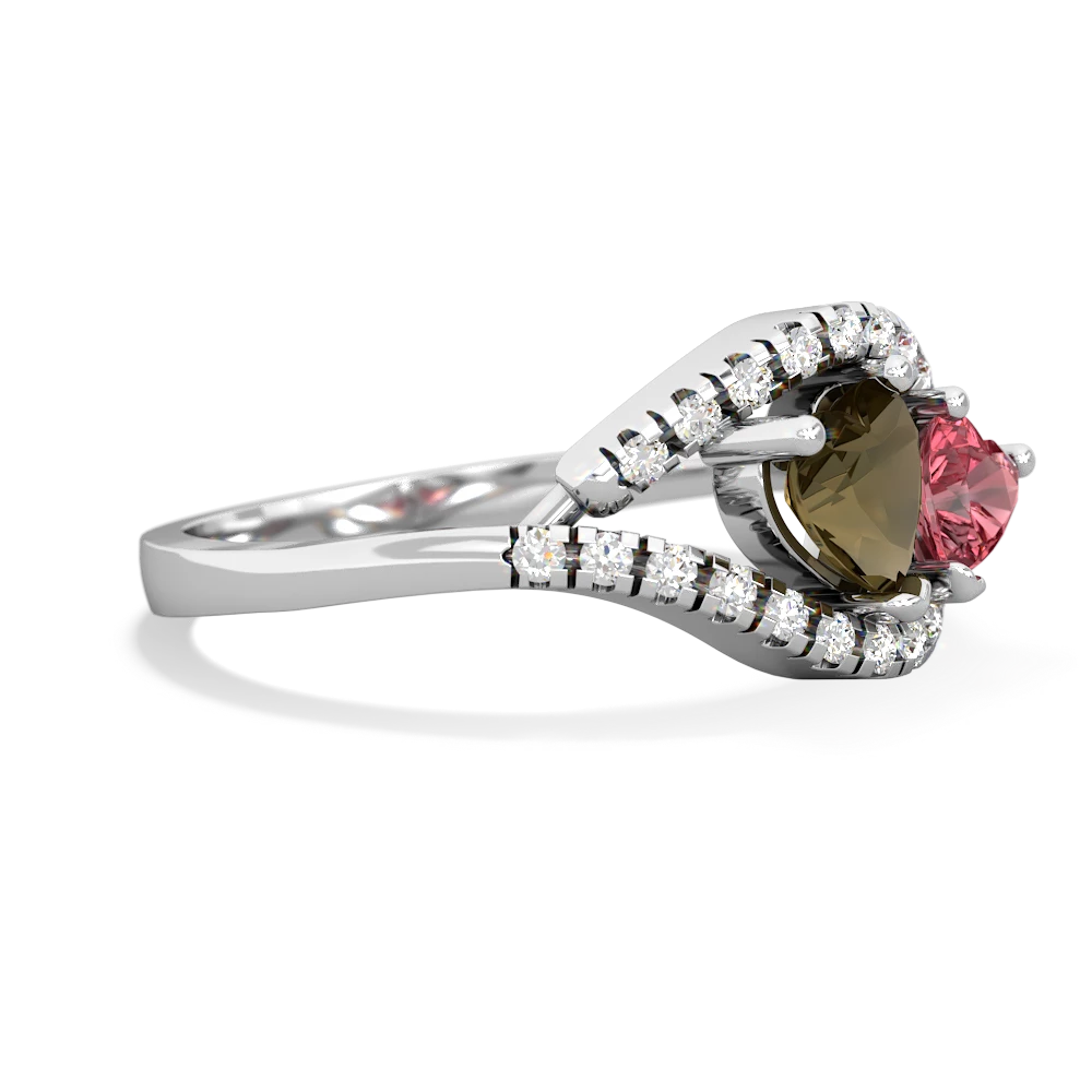 Smoky Quartz Mother And Child 14K White Gold ring R3010