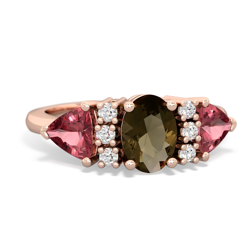 Smoky Quartz Antique Style Three Stone 14K Rose Gold ring R2186