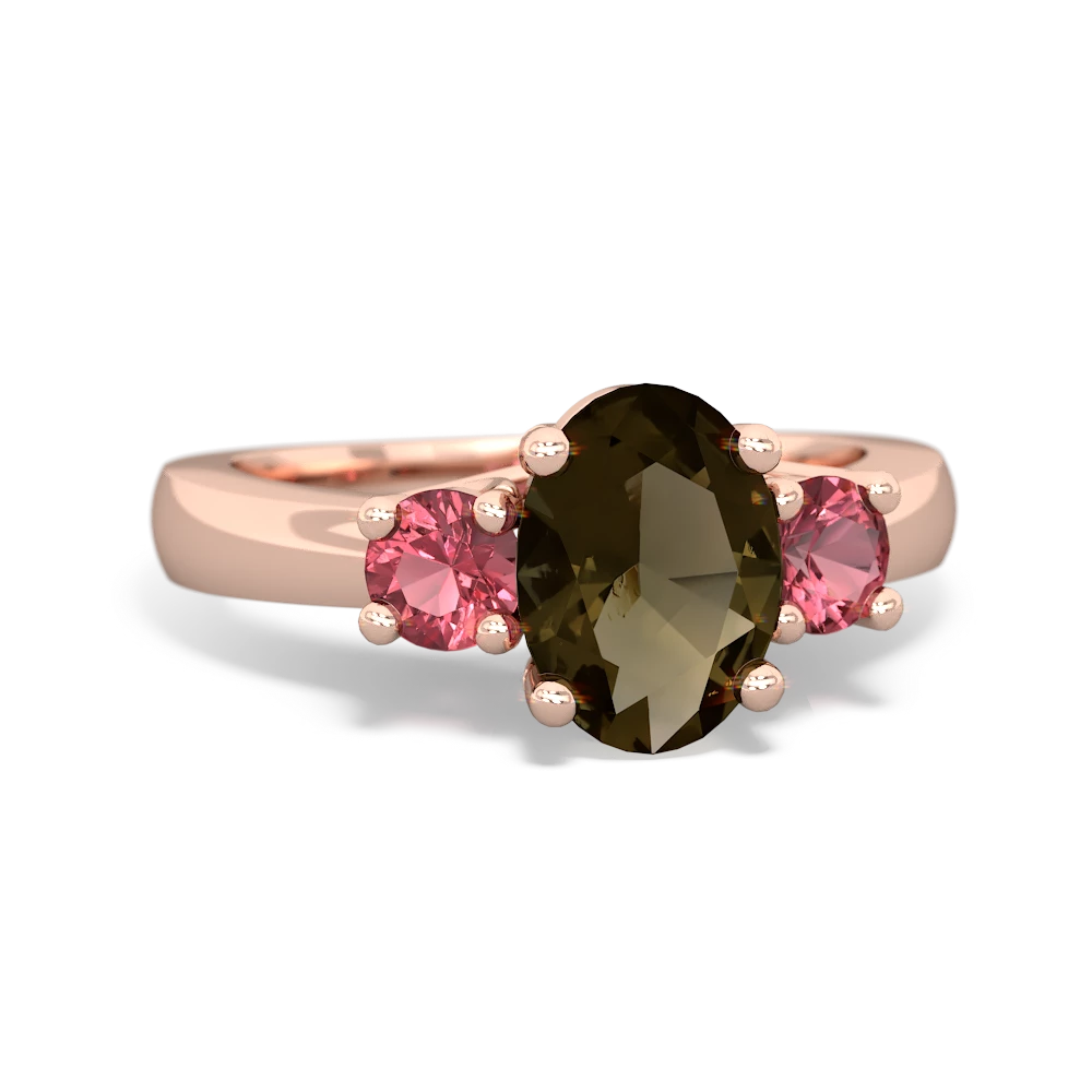 Smoky Quartz Three Stone Oval Trellis 14K Rose Gold ring R4024