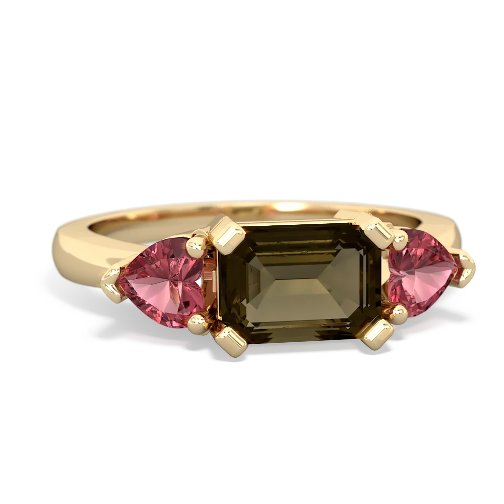 Smoky Quartz Three Stone 14K Yellow Gold ring R5235