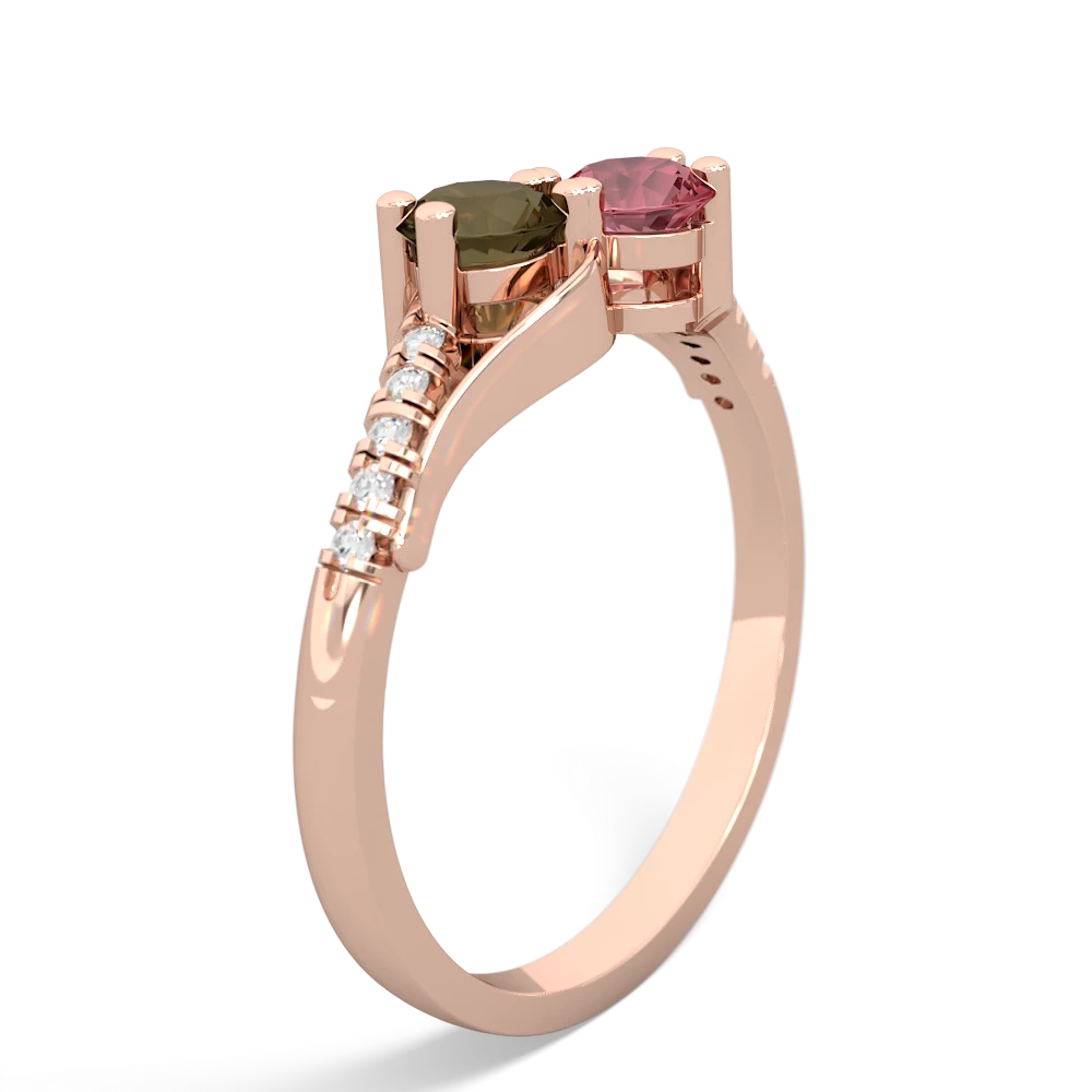 Smoky Quartz Infinity Pave Two Stone 14K Rose Gold ring R5285