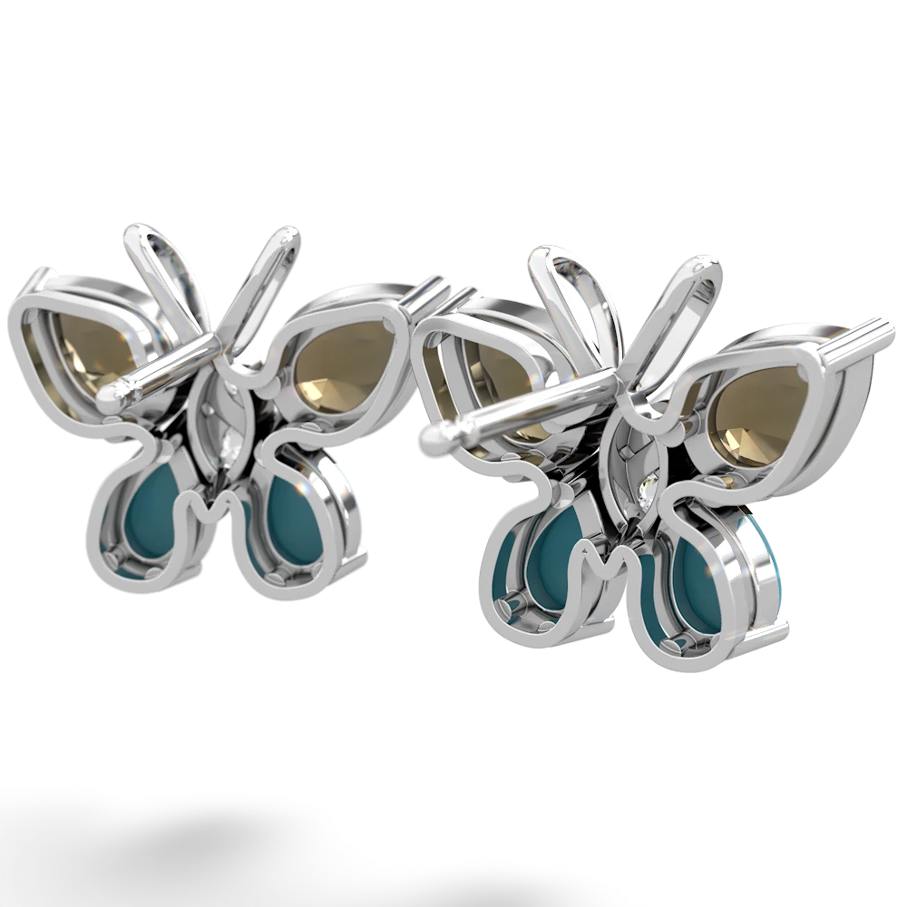 Smoky Quartz Butterfly 14K White Gold earrings E2215