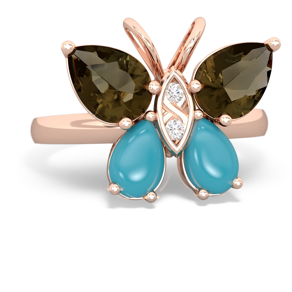 Smoky Quartz Butterfly 14K Rose Gold ring R2215