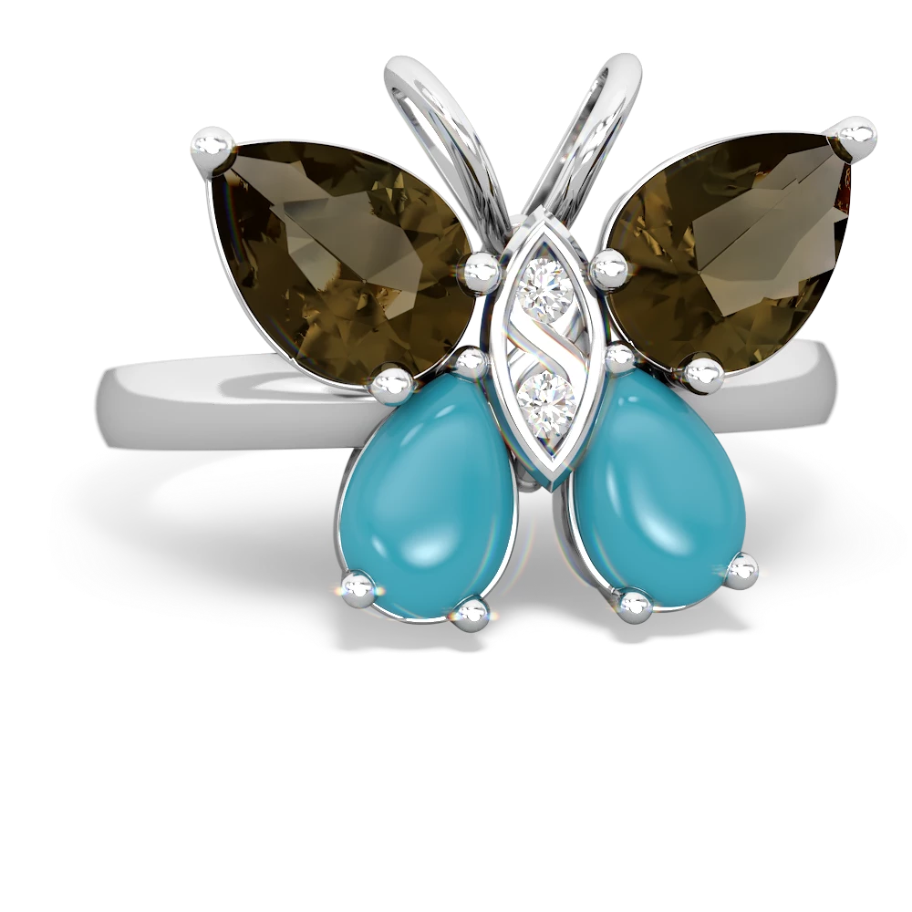 Smoky Quartz Butterfly 14K White Gold ring R2215