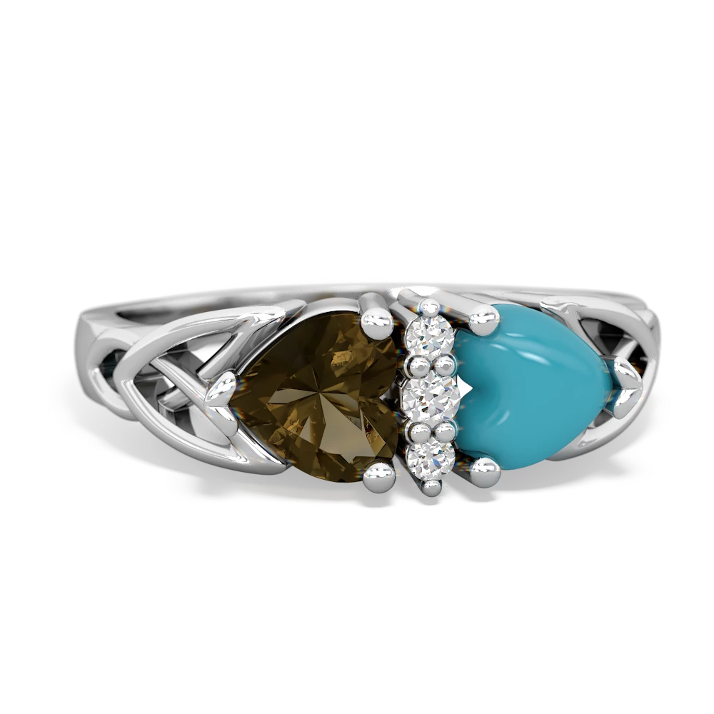 Smoky Quartz Celtic Knot Double Heart 14K White Gold ring R5040