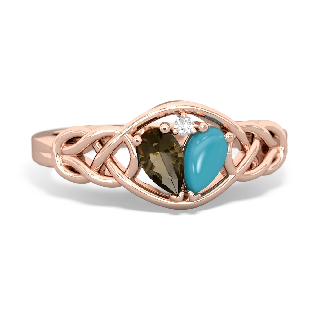 Smoky Quartz Celtic Love Knot 14K Rose Gold ring R5420