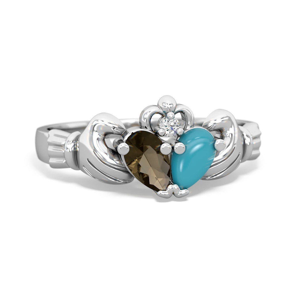 Smoky Quartz 'Our Heart' Claddagh 14K White Gold ring R2388