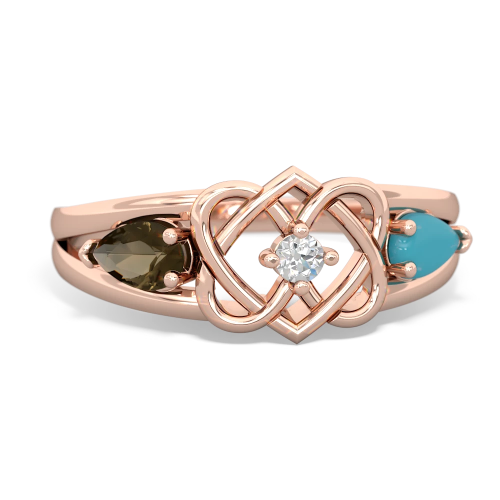 Smoky Quartz Hearts Intertwined 14K Rose Gold ring R5880