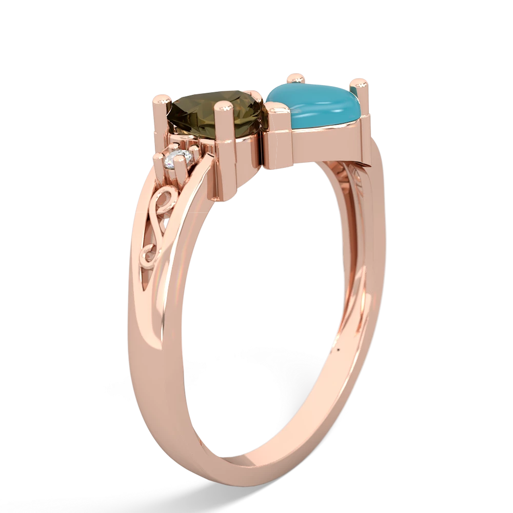 Smoky Quartz Snuggling Hearts 14K Rose Gold ring R2178