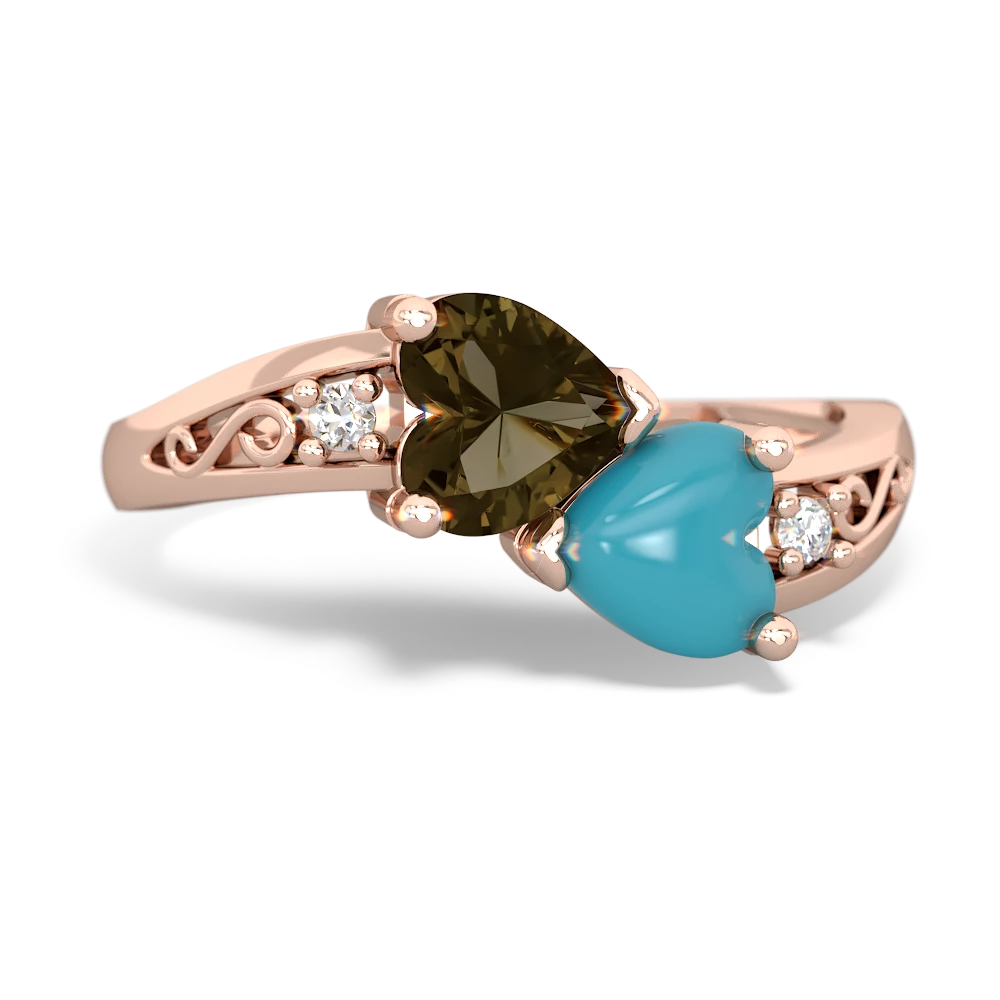 Smoky Quartz Snuggling Hearts 14K Rose Gold ring R2178