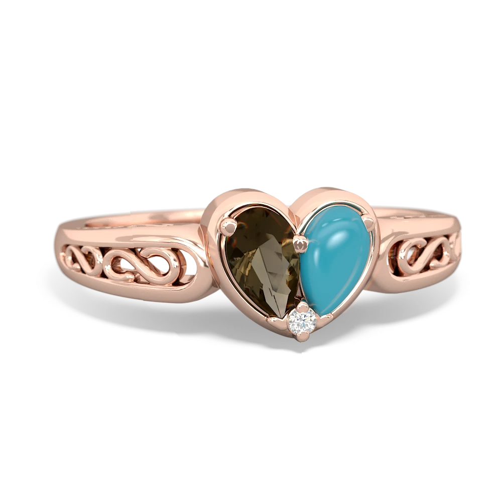 Smoky Quartz Filligree 'One Heart' 14K Rose Gold ring R5070