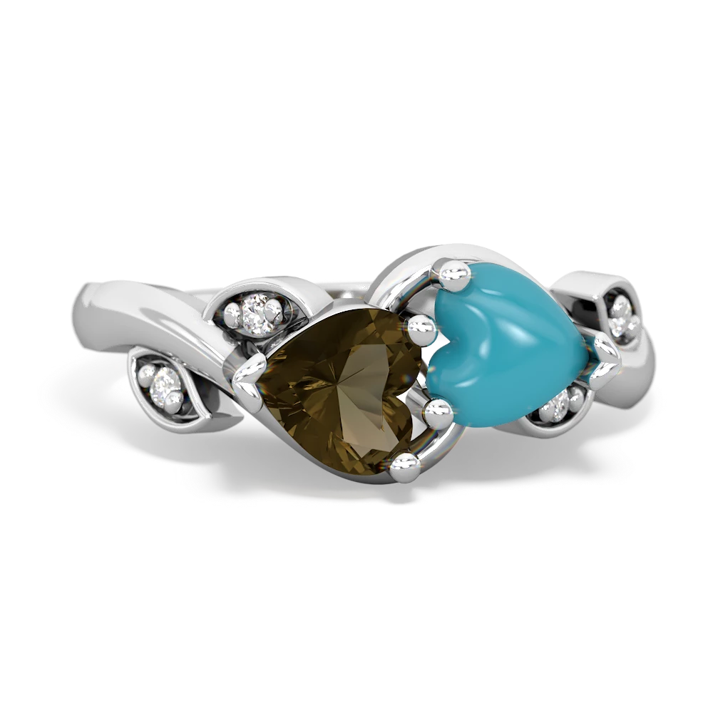 Smoky Quartz Floral Elegance 14K White Gold ring R5790