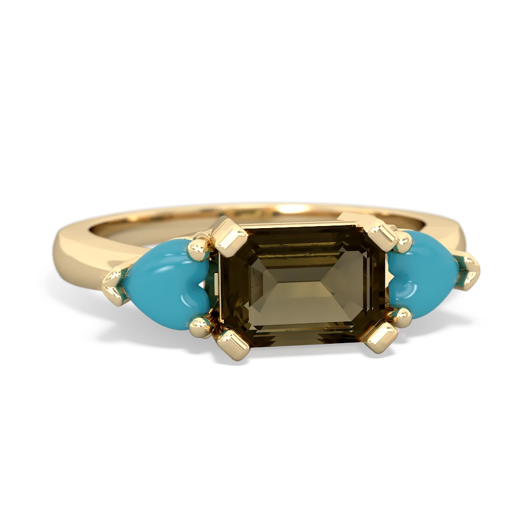 Smoky Quartz Three Stone 14K Yellow Gold ring R5235