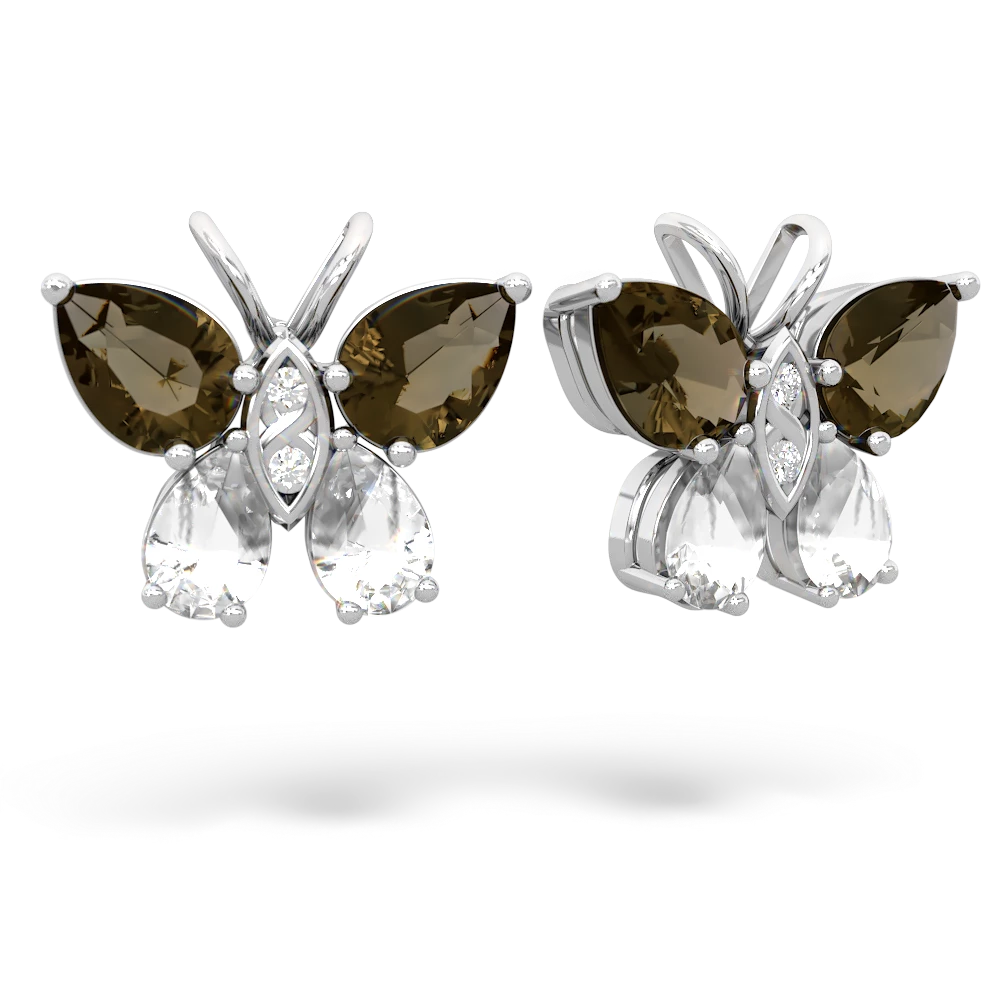 Smoky Quartz Butterfly 14K White Gold earrings E2215