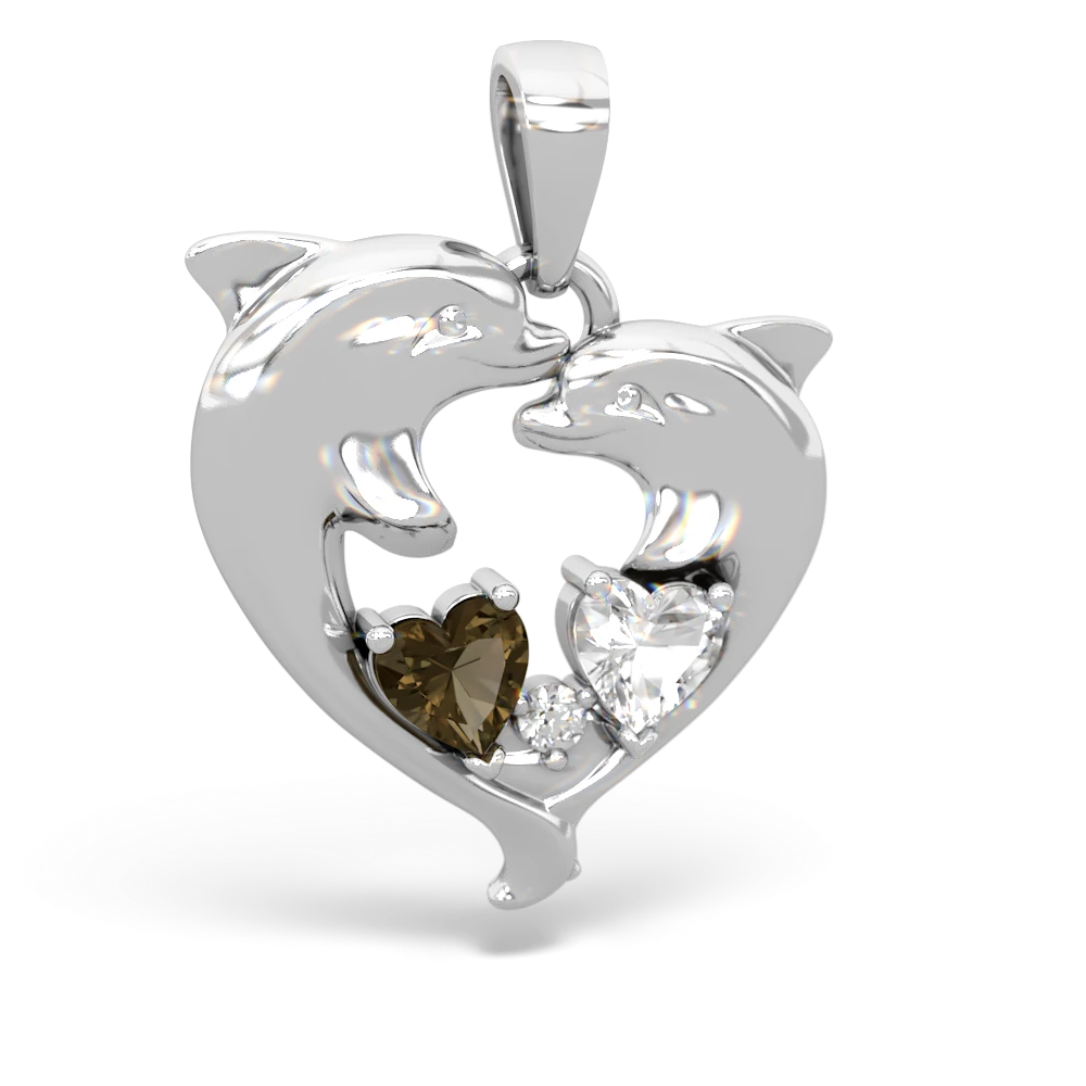 Smoky Quartz Dolphin Heart 14K White Gold pendant P5820