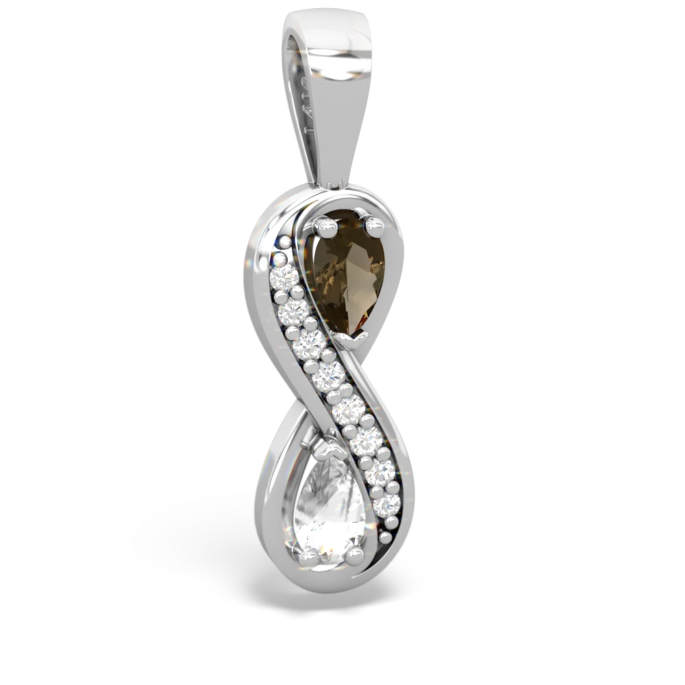 Smoky Quartz Diamond Infinity 14K White Gold pendant P5390