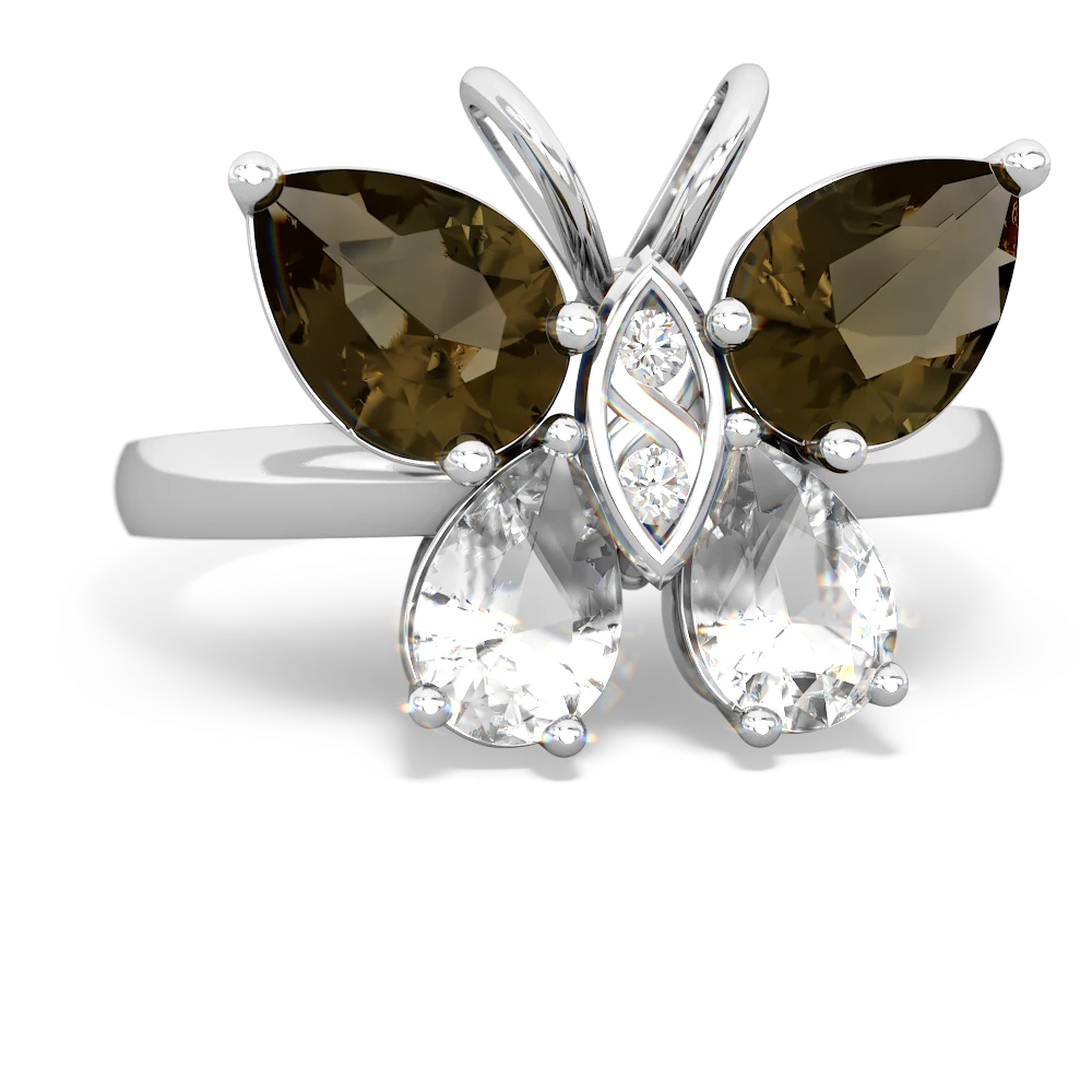 Smoky Quartz Butterfly 14K White Gold ring R2215