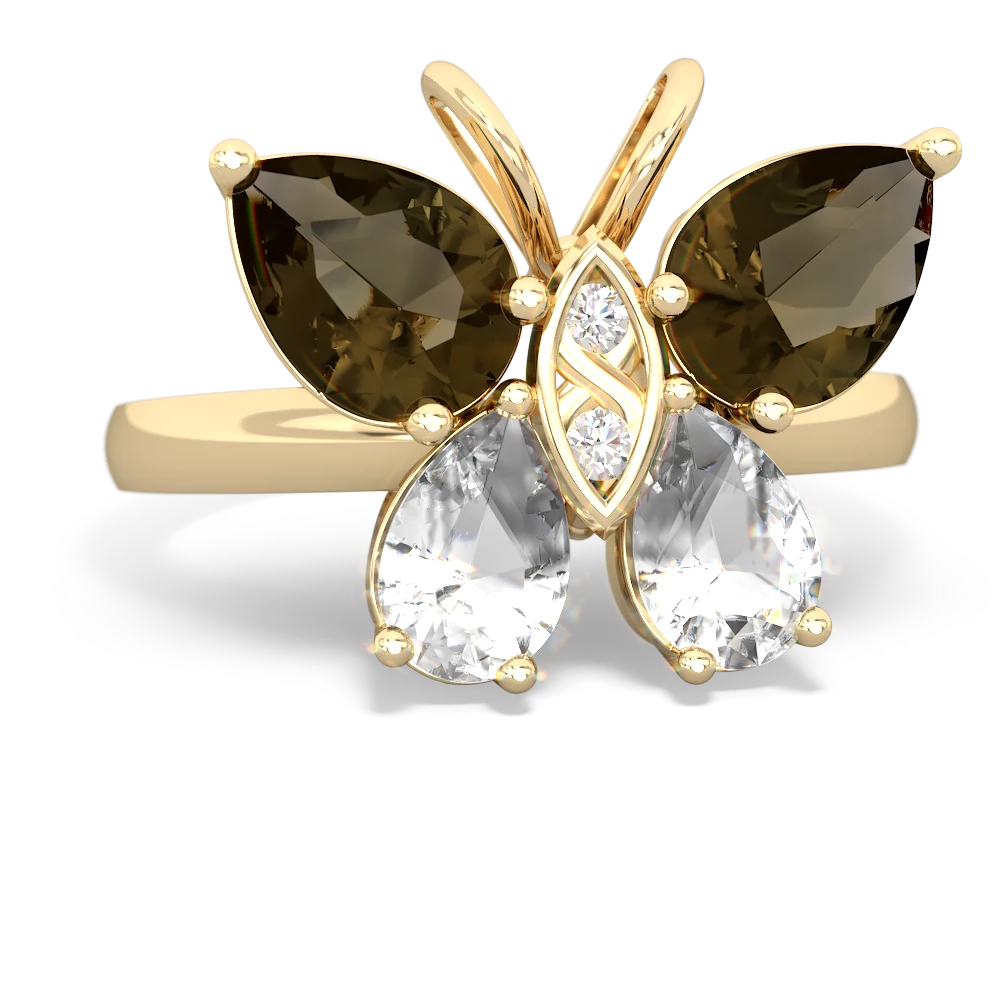 Smoky Quartz Butterfly 14K Yellow Gold ring R2215