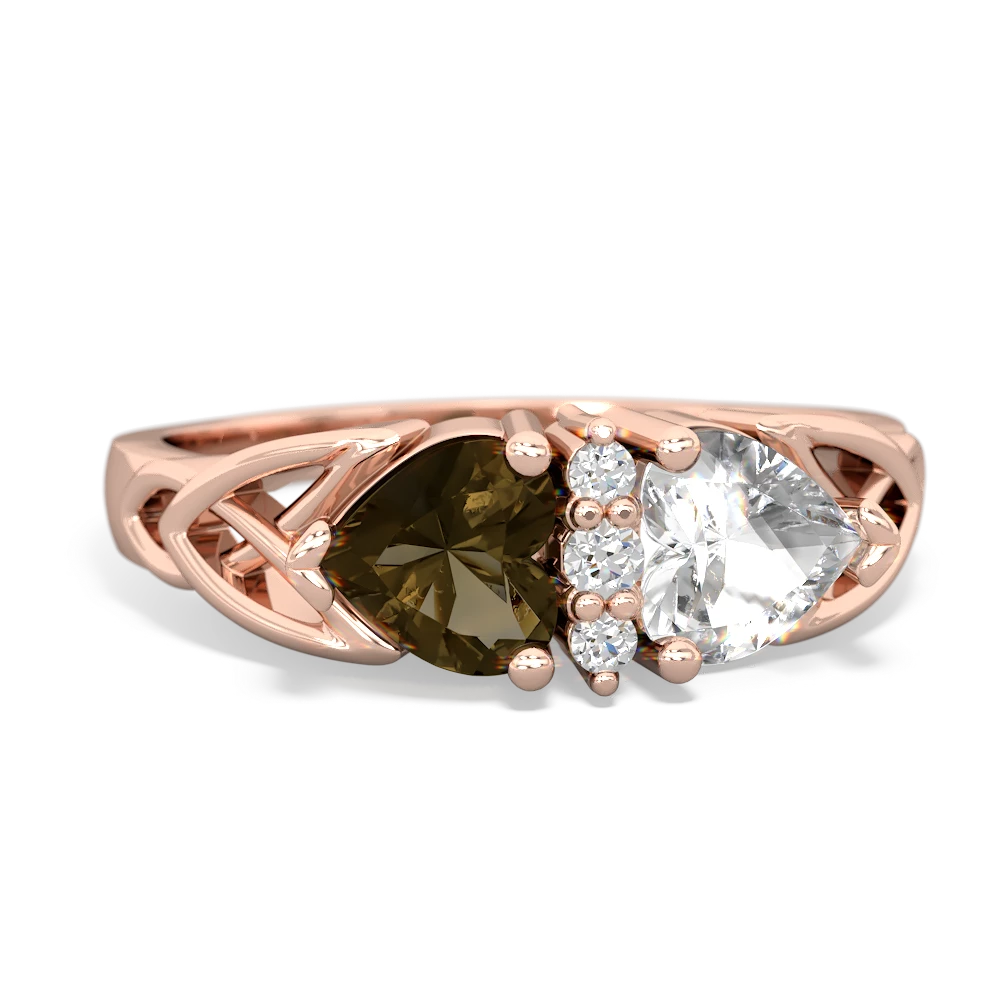 Smoky Quartz Celtic Knot Double Heart 14K Rose Gold ring R5040