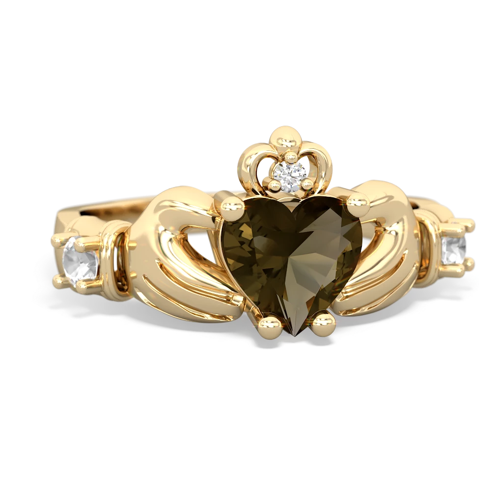 Smoky Quartz Claddagh Keepsake 14K Yellow Gold ring R5245