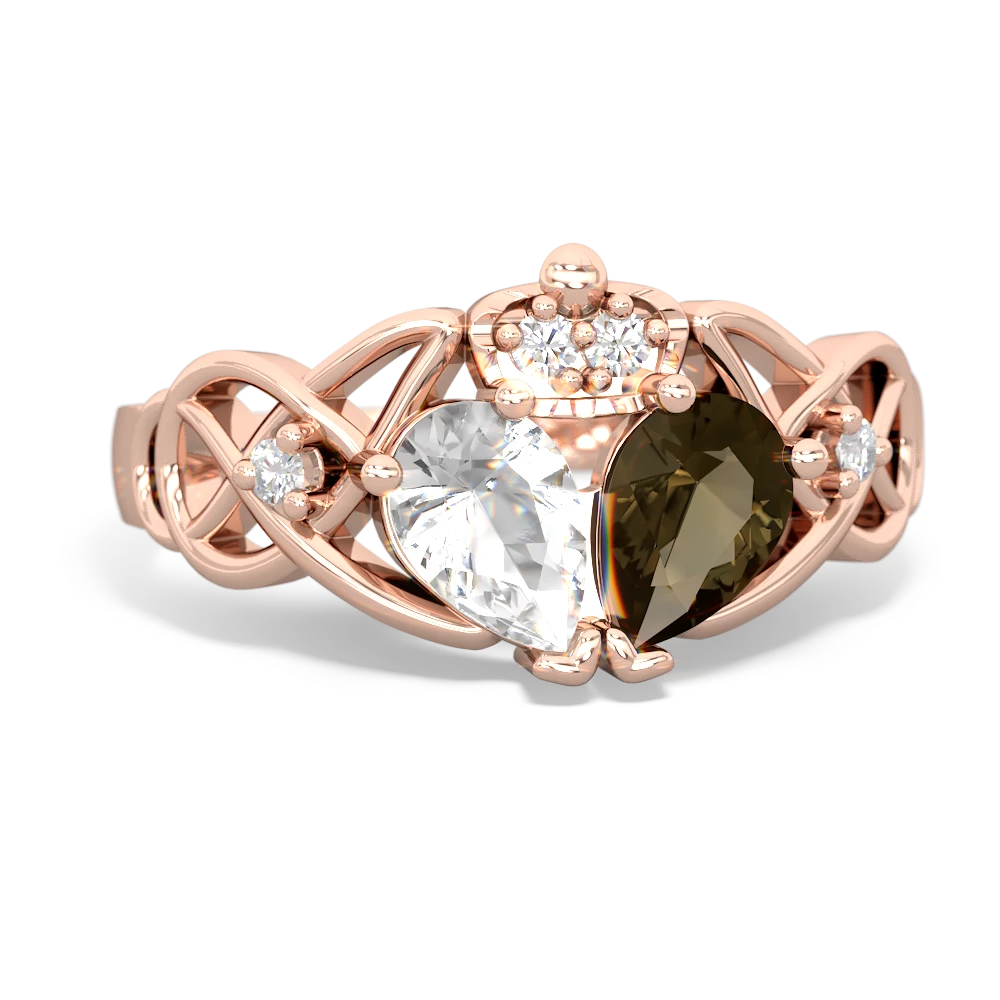 Smoky Quartz 'One Heart' Celtic Knot Claddagh 14K Rose Gold ring R5322