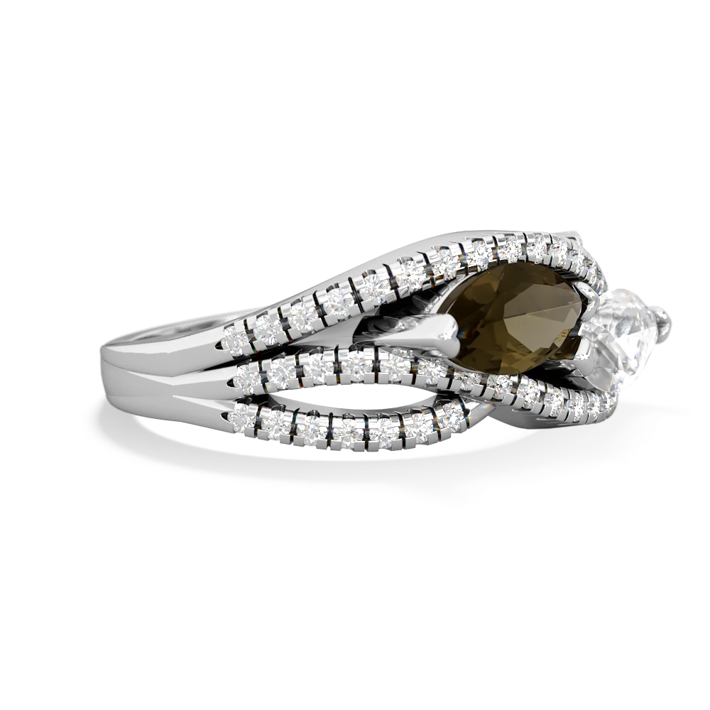 Smoky Quartz Diamond Rivers 14K White Gold ring R3070