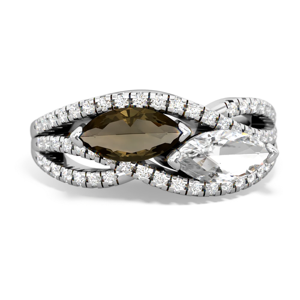 Smoky Quartz Diamond Rivers 14K White Gold ring R3070