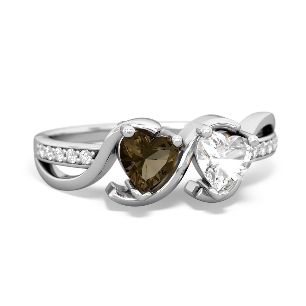 Smoky Quartz Side By Side 14K White Gold ring R3090