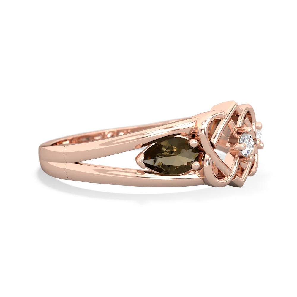 Smoky Quartz Hearts Intertwined 14K Rose Gold ring R5880