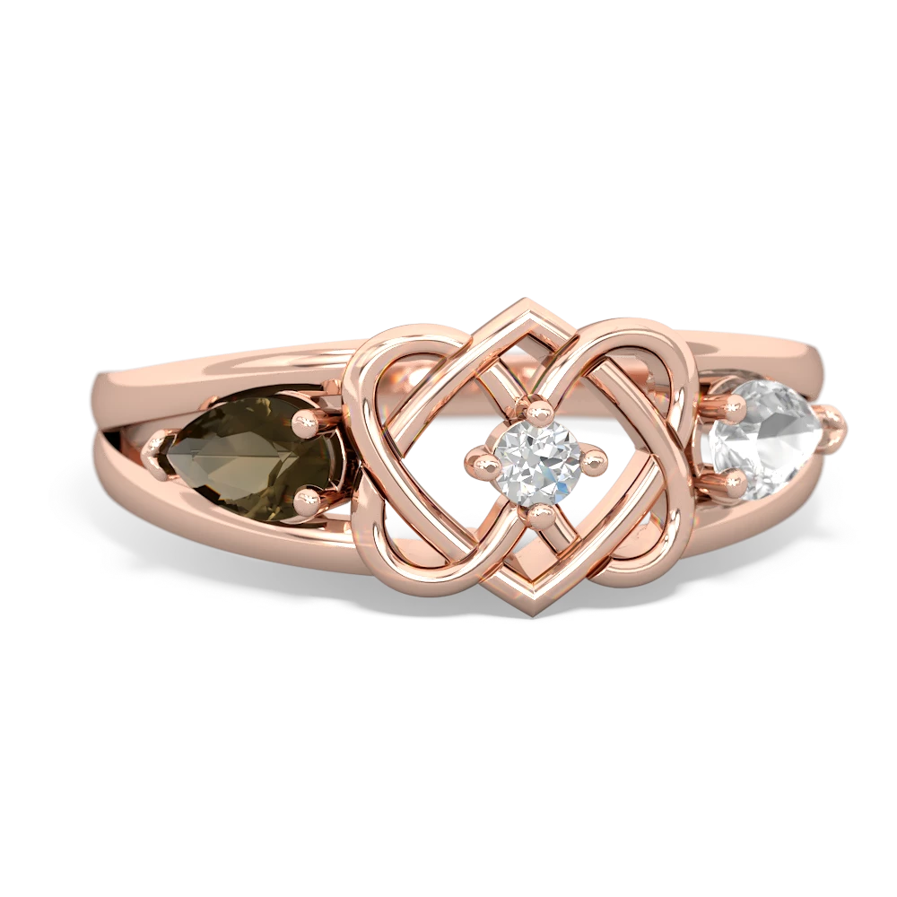 Smoky Quartz Hearts Intertwined 14K Rose Gold ring R5880