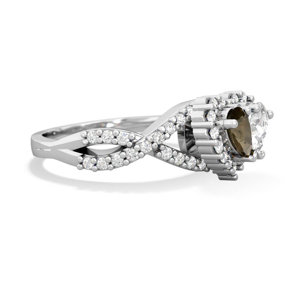 Smoky Quartz Diamond Twist 'One Heart' 14K White Gold ring R2640HRT