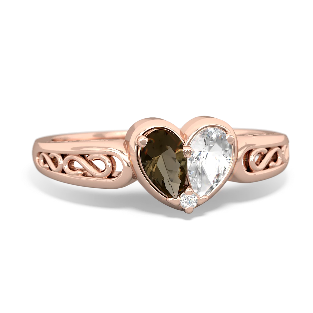 Smoky Quartz Filligree 'One Heart' 14K Rose Gold ring R5070