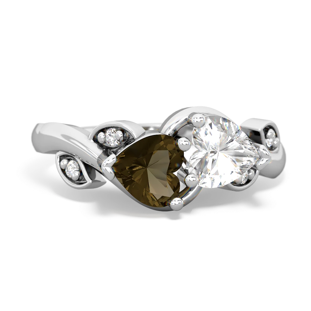 Smoky Quartz Floral Elegance 14K White Gold ring R5790