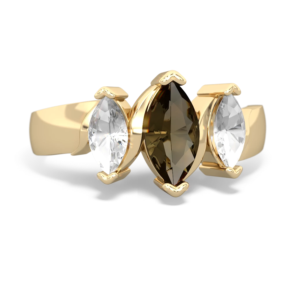 Smoky Quartz Three Peeks 14K Yellow Gold ring R2433