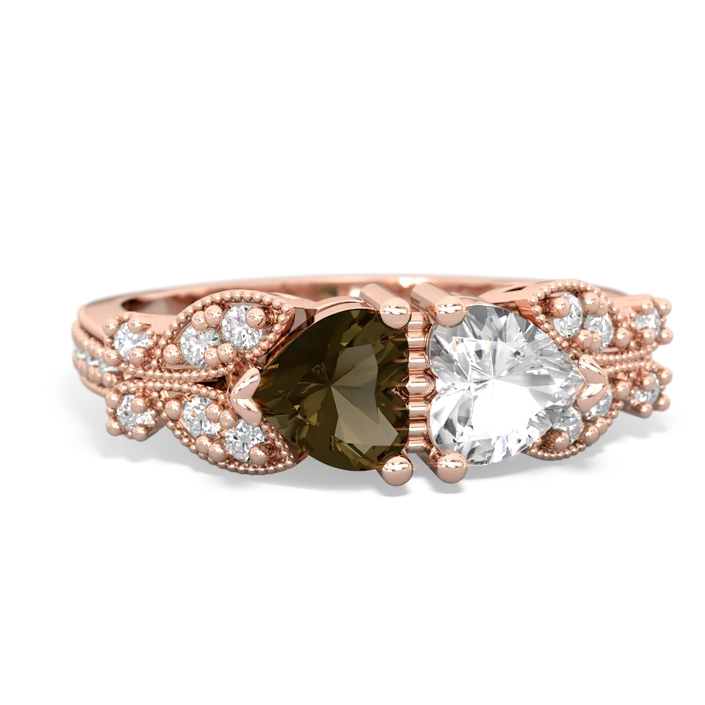 Smoky Quartz Diamond Butterflies 14K Rose Gold ring R5601