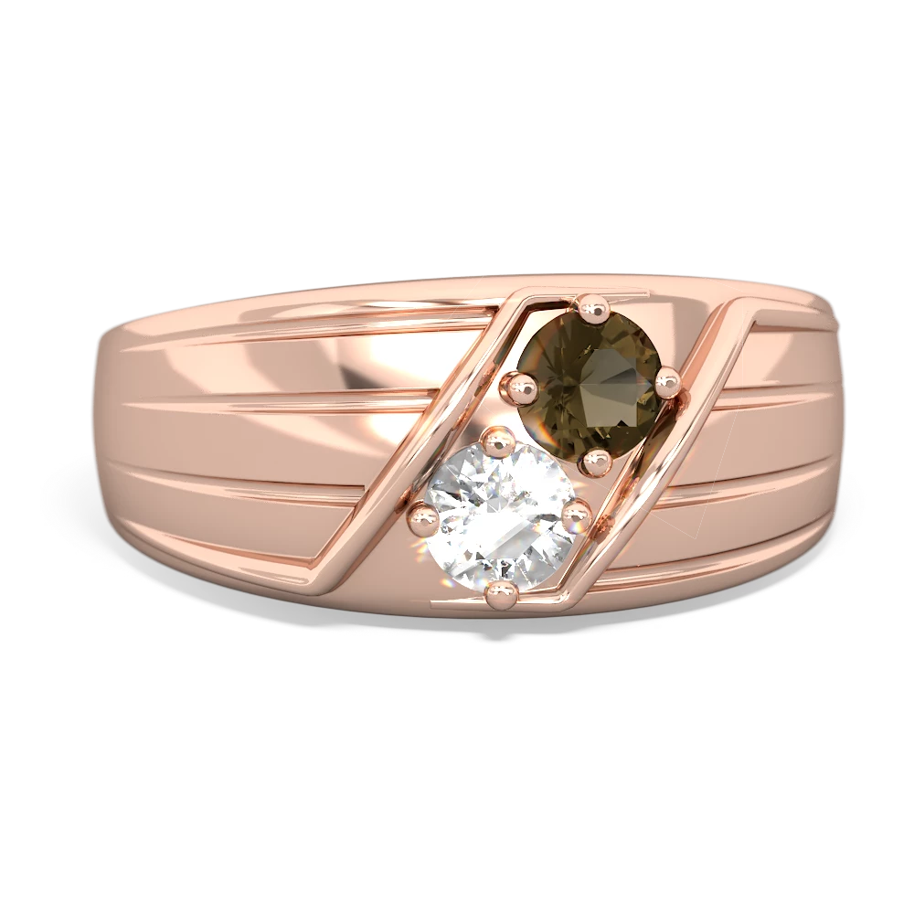 Smoky Quartz Men's Streamline 14K Rose Gold ring R0460