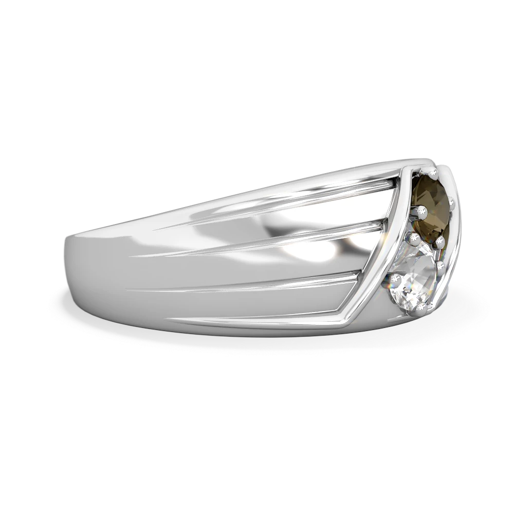 Smoky Quartz Men's Streamline 14K White Gold ring R0460