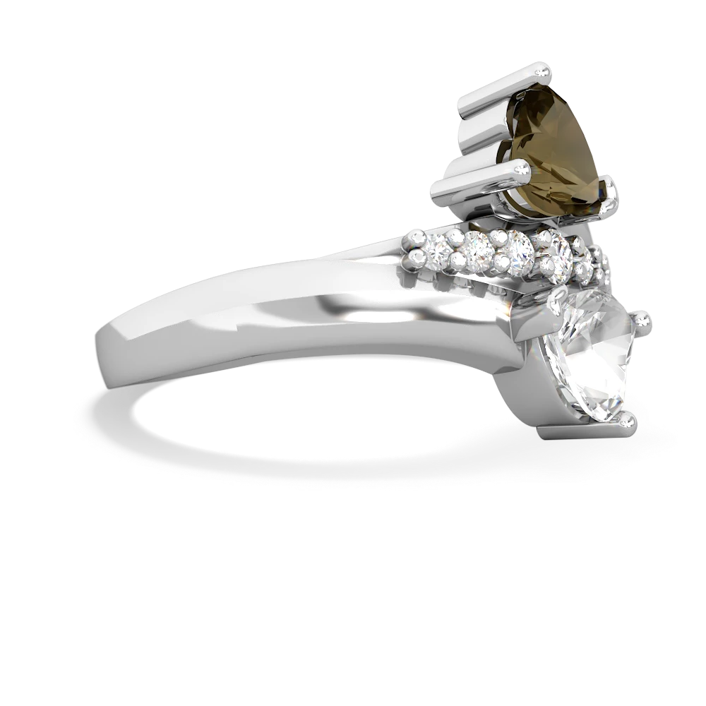 Smoky Quartz Heart To Heart 14K White Gold ring R2064